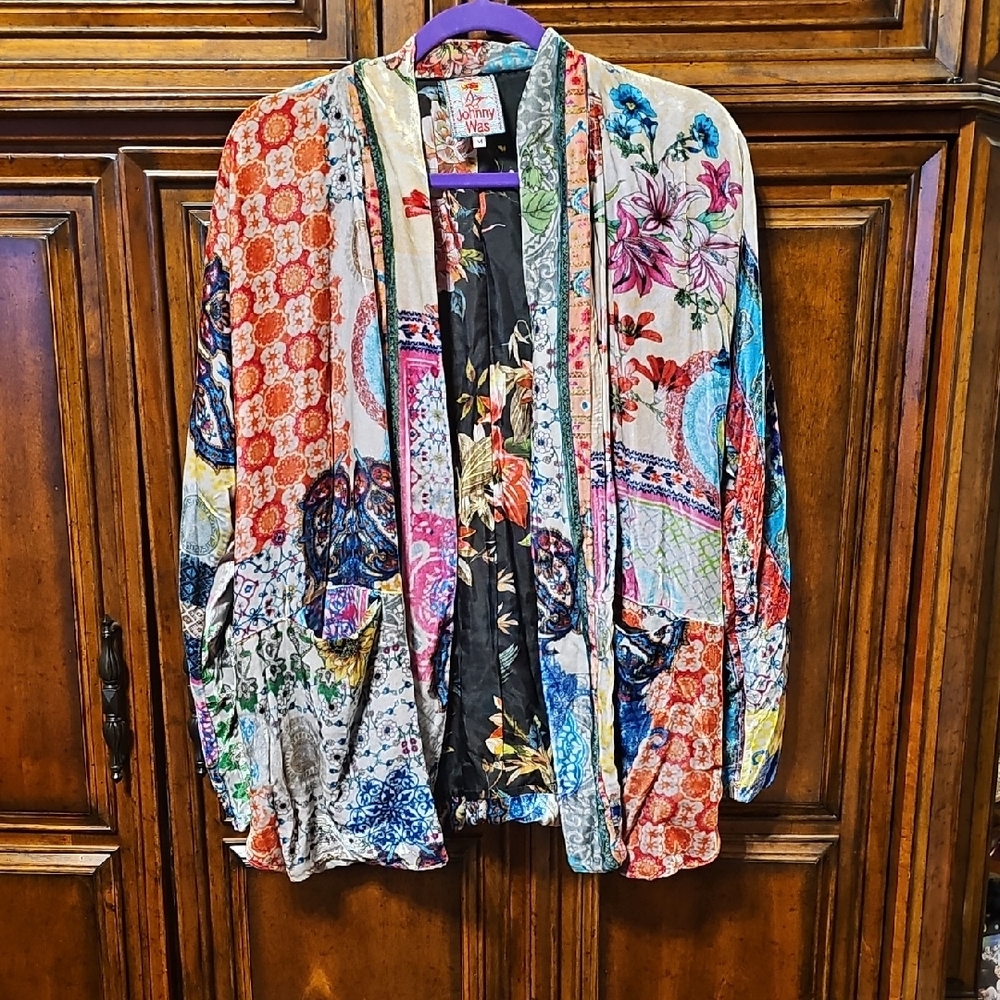 Johnny Was Multicolor Patchwork Velvet Kimono - image 1